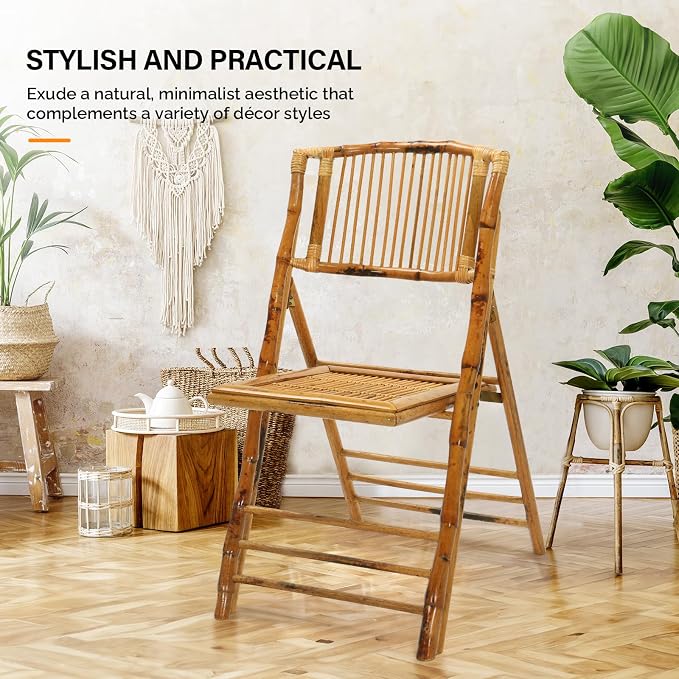 VINGLI Bamboo Folding Chair, Foldable Dining Wood Chairs Comfortable Seat - Image 4