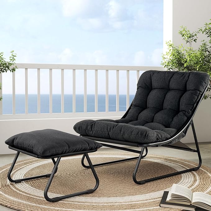 Grand patio Outdoor Chair with Ottoman, Comfy Lounge Chair with Puffy Cushion by GrandPatio