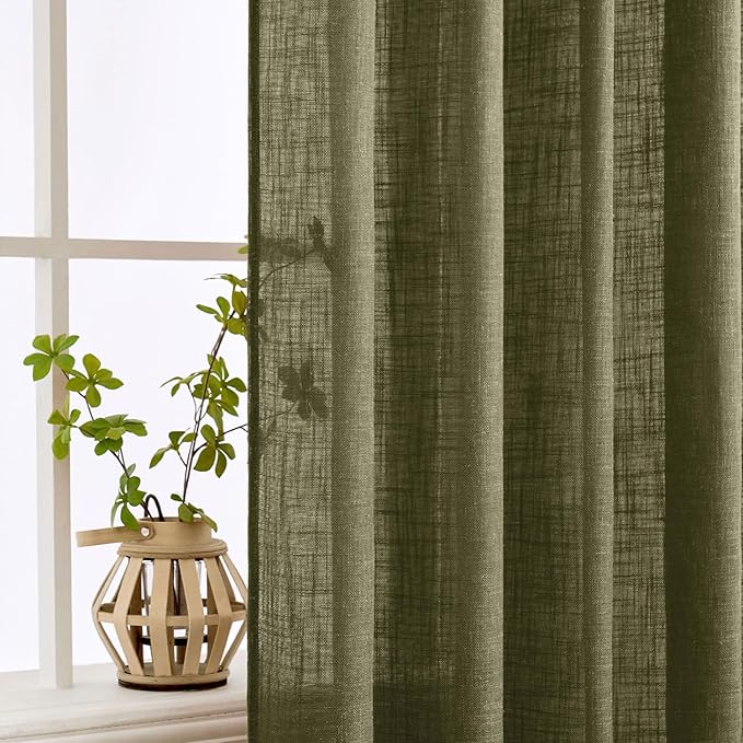 MIULEE Light Olive Green Linen Curtains 52x72 Inch Long 2 Panel - Image 5