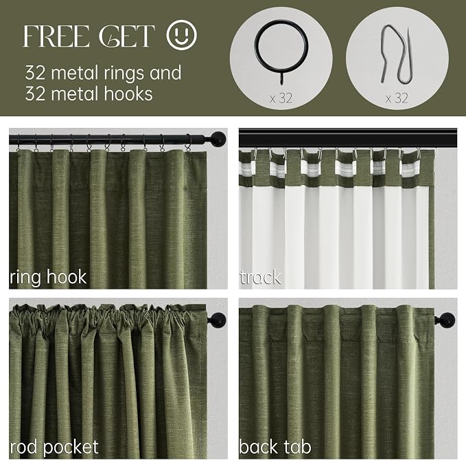 Topfinel Olive Green Linen Blackout Curtains 84 Inch Long - Image 5