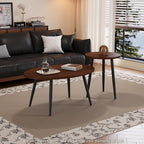 2 Pcs Small Oval Coffee Table, 31.5" Retro Walnut Coffee Tables Nesting Tables - Image 8