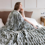 Ultra Soft Cozy Faux Fur Throw Blanket, Fuzzy Plush Thick Bubble Blanket by blunique