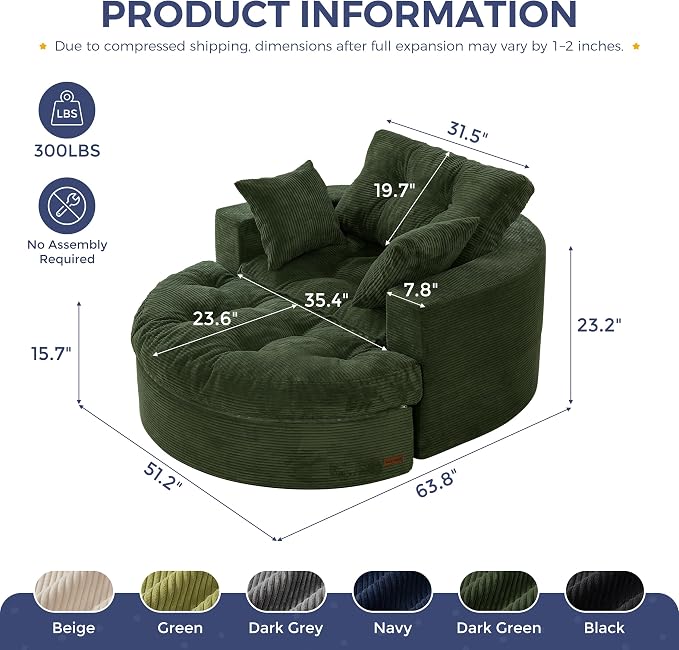 MAXYOYO Oversized Round Chaise Lounge Sofa, Upholstered Lounge Chair - Image 2