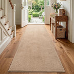 2x6 Beige Solid Runner Rug Washable Non-Slip - Image 2