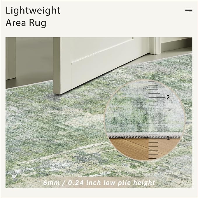Soalmost Abstract Runner Rug 2x8 Hallway Kitchen Runners Green/Ivory | Vintage - Image 7