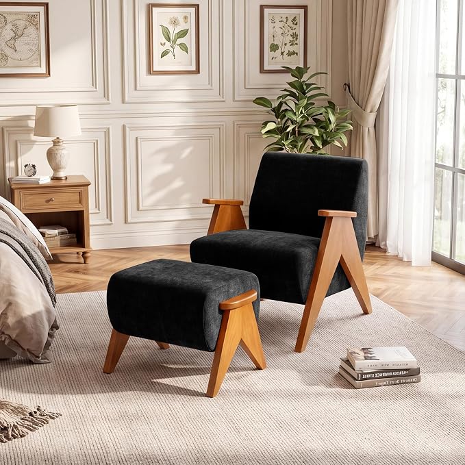Linen Padded footstools Mid Century Modern Ottoman - Image 7
