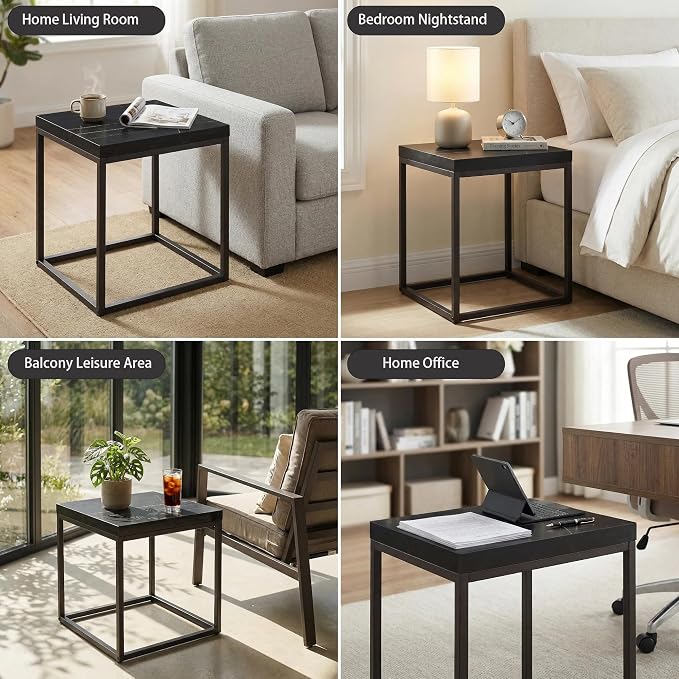 CENSI Modern Square End Table, Extra Thick 1.6" Wood Top & Metal Frame - Image 6