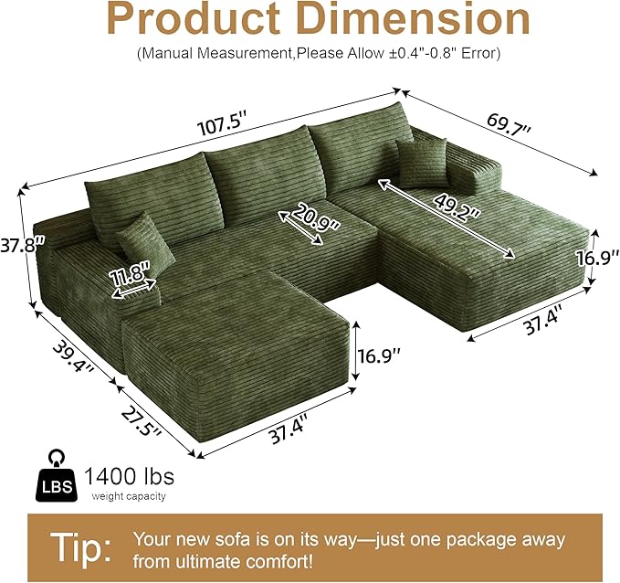 AUGOP 108" Sectional Couches for Living Room Modern Modular Sofa - Image 2
