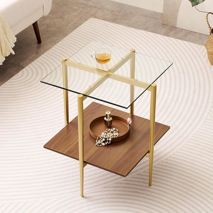 LumFurn Glass End Table, Mid-Century Modern Design Sofa Table, by LumFurn