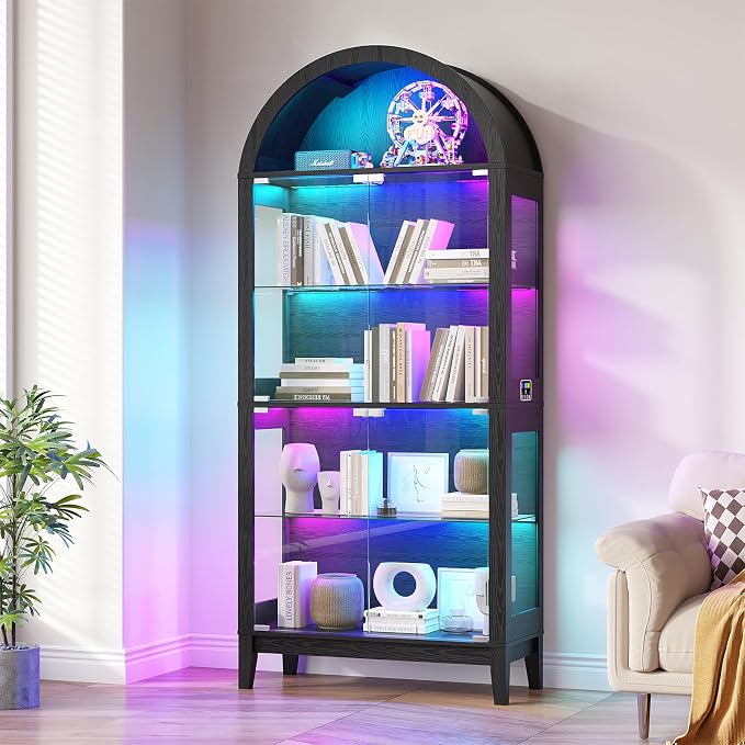 HNEBC Arched Display Case with RGB Lights, LED Curio Cabinet with Shelf - Image 10