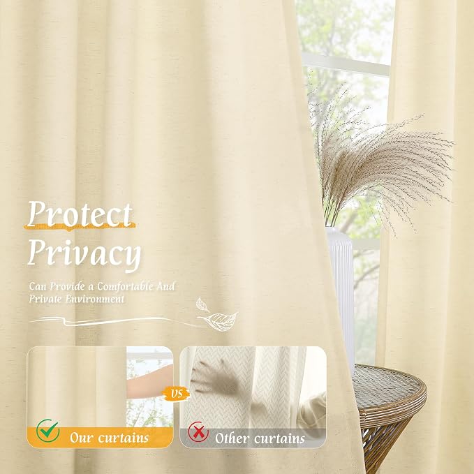 Semi Sheer Beige Linen Curtains 63 Inch Length - Image 5