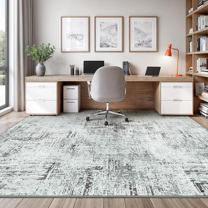 Rugflix 9x12 Area Rugs for Living Room, Washable Blue Grey Large Rug | Machine - Image 8
