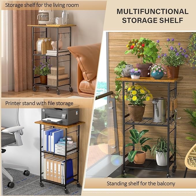 ThreeHio Rolling Kitchen Microwave Cart, 3 Tier Microwave Table Stand - Image 6