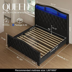 Belffin Queen Size Bed Frame and Headboard, 50.9" Velvet Upholstered Wingback - Image 2