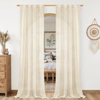 Beige Linen Semi Sheer Curtains by LAMIT