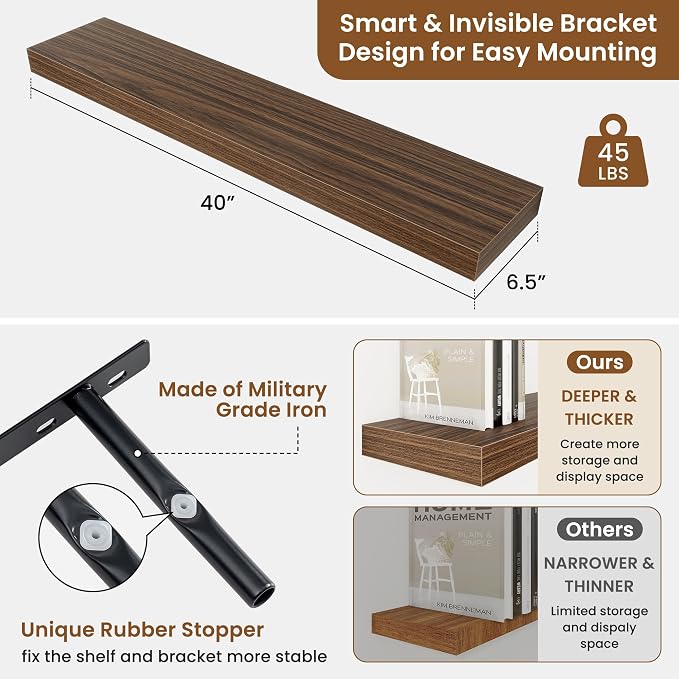 fuqing Floating Shelves for Wall, Wall Mounted Wood Floating Shelf - Image 3