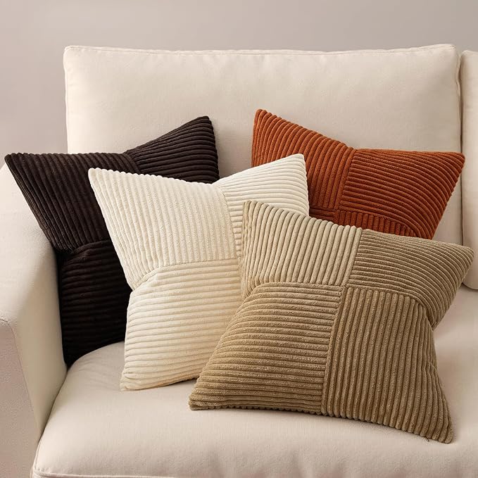MIULEE Brown Beige Throw Pillow Covers 16x16 Inch Set of 4 Boho Farmhouse - Image 3