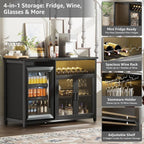 Wine Bar Cabinet with Mini Fridge Space, Sideboard Buffet Table - Image 3