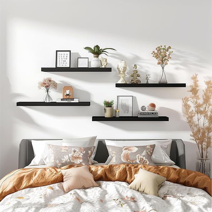 YYWUOJJ Wood Floating Shelves for Wall Decor, Rustic Wall Shelves for Bedroom - Image 5