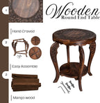 Farmhouse Round Accent End Table, Rustic Side Table Nightstands - Image 4