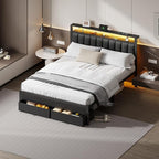 Furnulem Queen Bed Frame with Charging Station and LED Lights, Metal Platform - Image 3