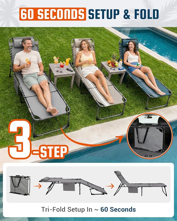 KingCamp Lounge Chair with face Hole, 400LBS Tanning Chairs - Image 8