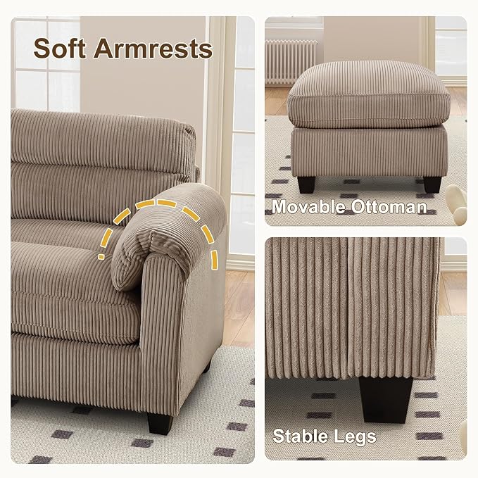 HAOMARKETS Corduroy Sofa Set, Upholstered Armchair, and 3-Seater Couch - Image 5