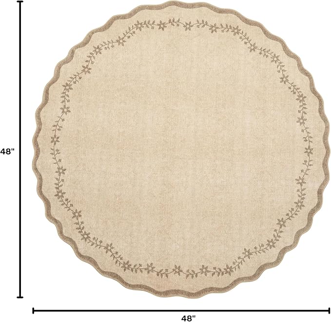GarveeHome Round Rugs 4ft Scalloped Washable Small Circle Rug - Image 2