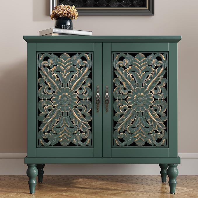 ARTPOWER Accent Cabinet with 2 Doors, Vintage Carved Wood Storage Cabinet by PowerofArtBetterforLife