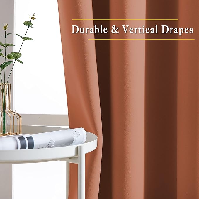NICETOWN 50% Blackout Burnt Orange Sliding Glass Curtains 2 Panels Set - Image 5