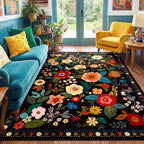 RELEANY Floral Washable 6x9 Area Rugs Black | Flower Carpet Print Boho Cute Non - Image 6