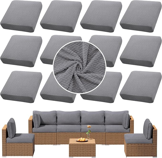 12PCS Patio Cushion Covers, Patio Furniture Couch Seat Slipcovers | Washable by SUKAIKEQA