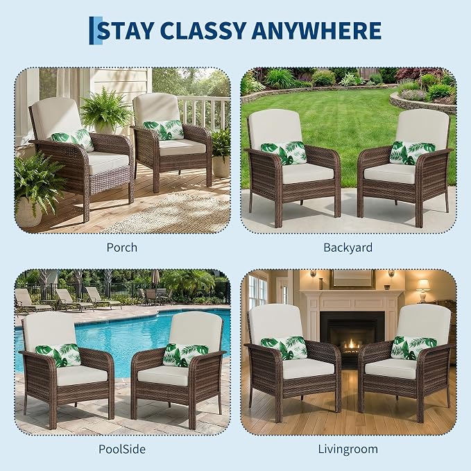 Garvee 2 Pieces Patio Furniture Set, Outdoor Wicker Chairs of 2, All Weather - Image 7