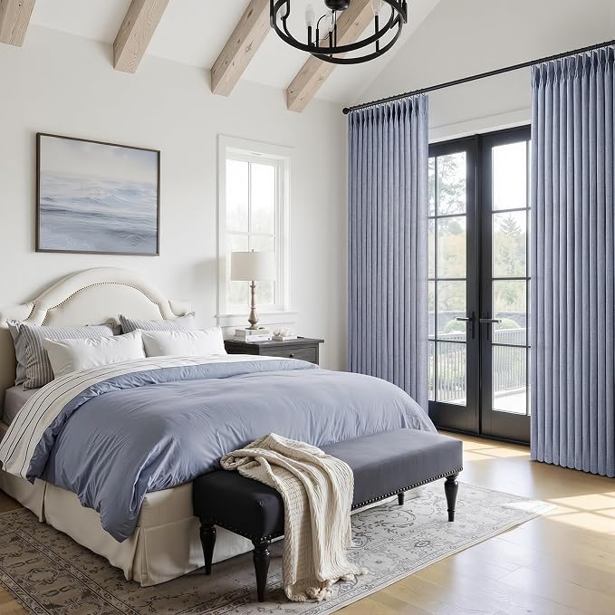 Dusty Blue 102 Inch Extra Long Memory Trained Pleated Linen Sheer Curtains - Image 5