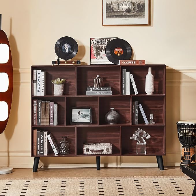 LEYAOYAO 10 Cube Bookshelf, 3 Tier Vintage 55" Wide Bookcase - Image 7
