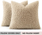 Faux Fur Throw Pillow Covers 20x20 Inch Set of 2 Boucle Neutral Decorative - Image 7