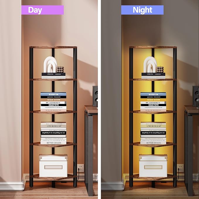 TUTOTAK Corner Shelf with LED Light, 5-Tier Corner Bookshelf - Image 4