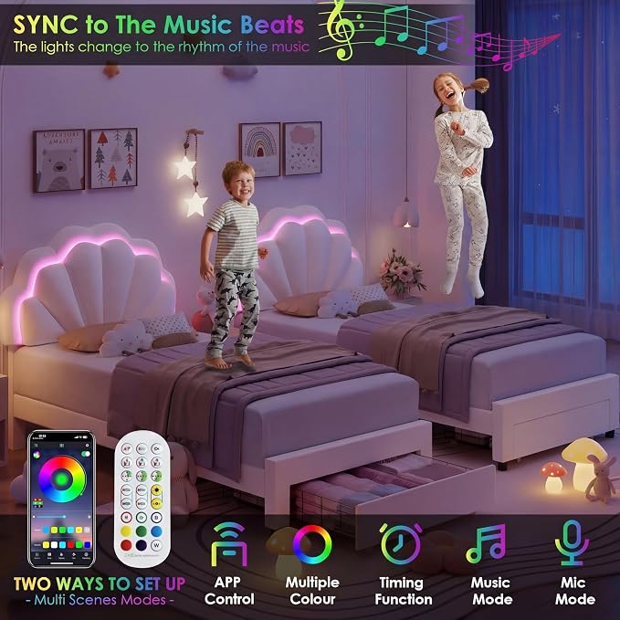 HIFIT Twin Upholstered Smart LED Bed Frame - Image 4