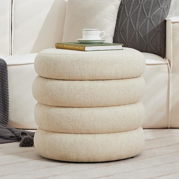 Flouki 19.5" Storage Ottoman Round, Vanity Stools - Image 7