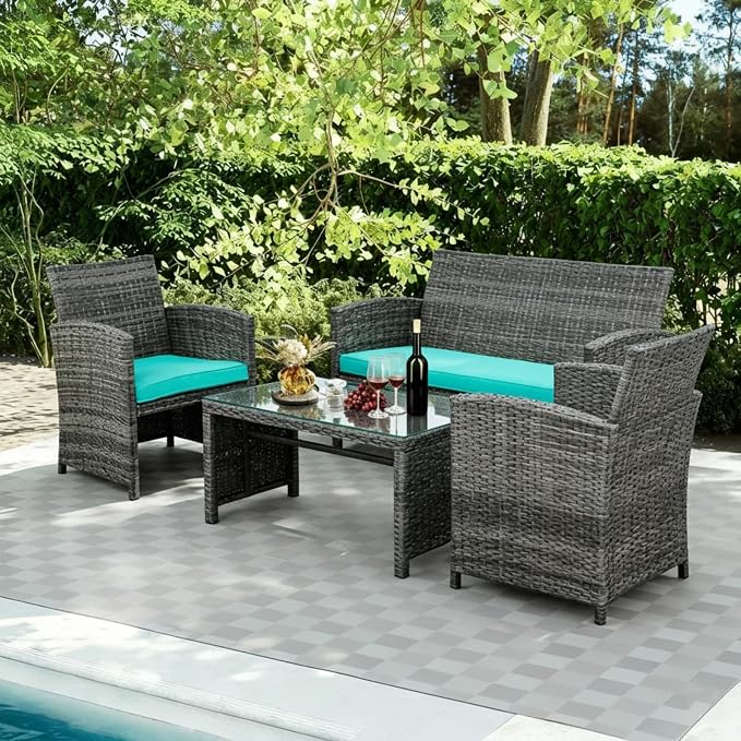 JAMFLY 4 Piece Outdoor Patio Furniture Set, Outdoor Wicker Rattan Chairs - Image 3