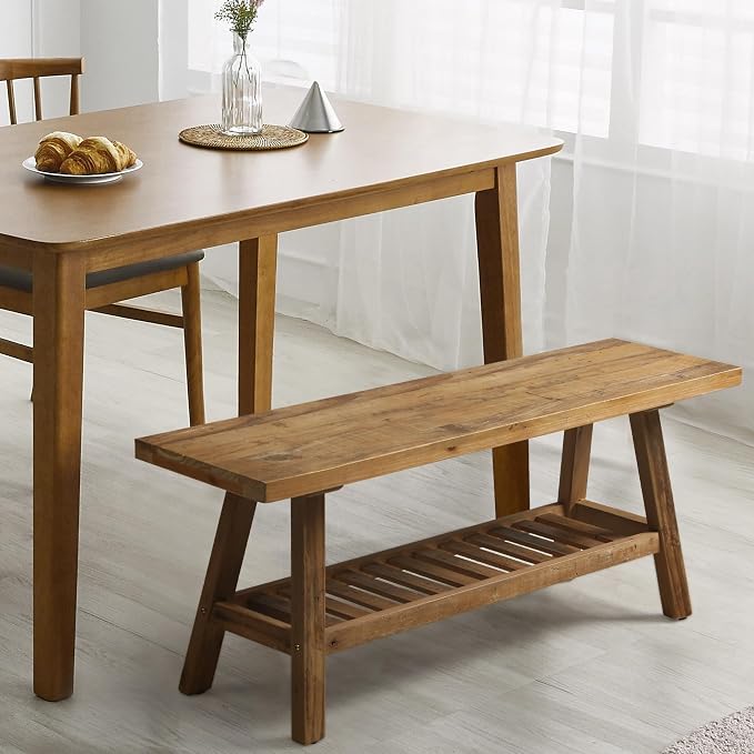 HOKYHOKY Reclaimed Solid Wood Bench-43.3" Farmhouse Entryway Bench - Image 4