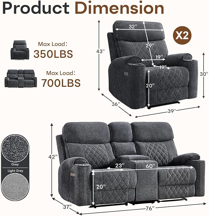 HAOMARKETS 3-Piece Recliner Sofa Set - Image 2