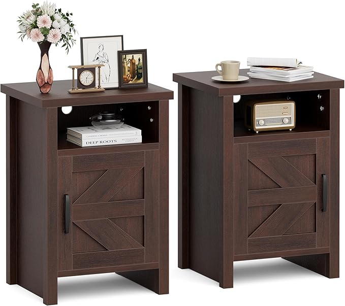 JUMMICO Farmhouse Nightstand, Modern Bedside Table by JUMMICO