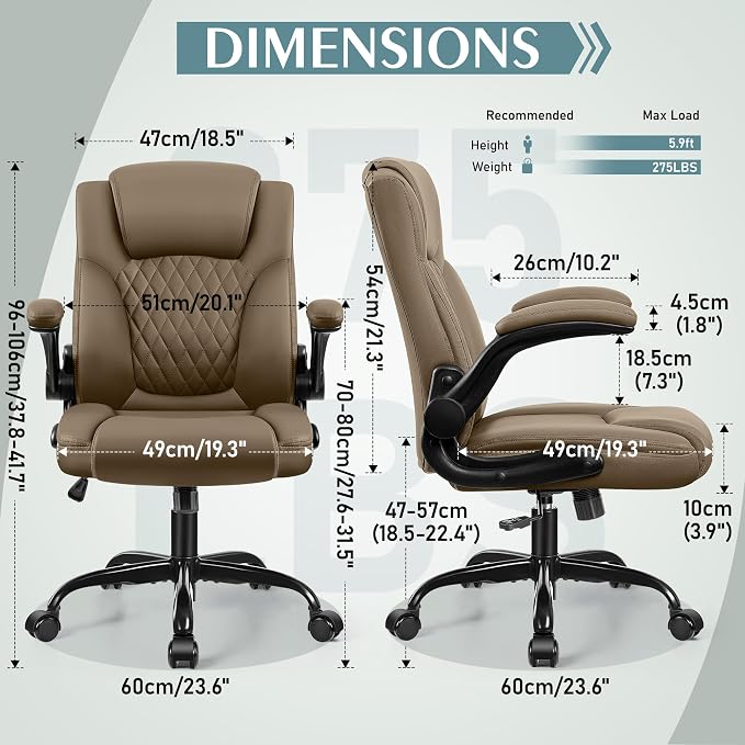 Leather Office Chair, PU Home Computer Desk Chairs - Image 3
