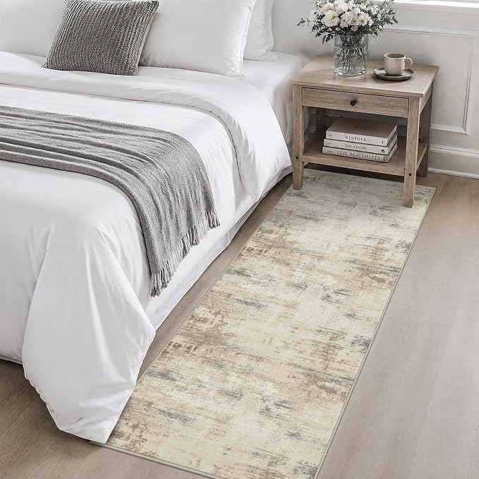 2x6 Washable Runner Rug：Modern Abstract Soft Carpet Beige Brown | - Image 4