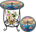 Cinnvoice Outdoor Side Table Round Small Mosaic Patio Accent Indoor End Plant by Cinnvoice