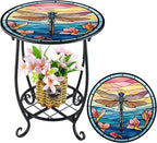 Cinnvoice Outdoor Side Table Round Small Mosaic Patio Accent Indoor End Plant by Cinnvoice