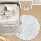 4 ft Fluffy White Round Rug for Bedroom, Furry Faux Sheepskin Fur White Circle - Image 6