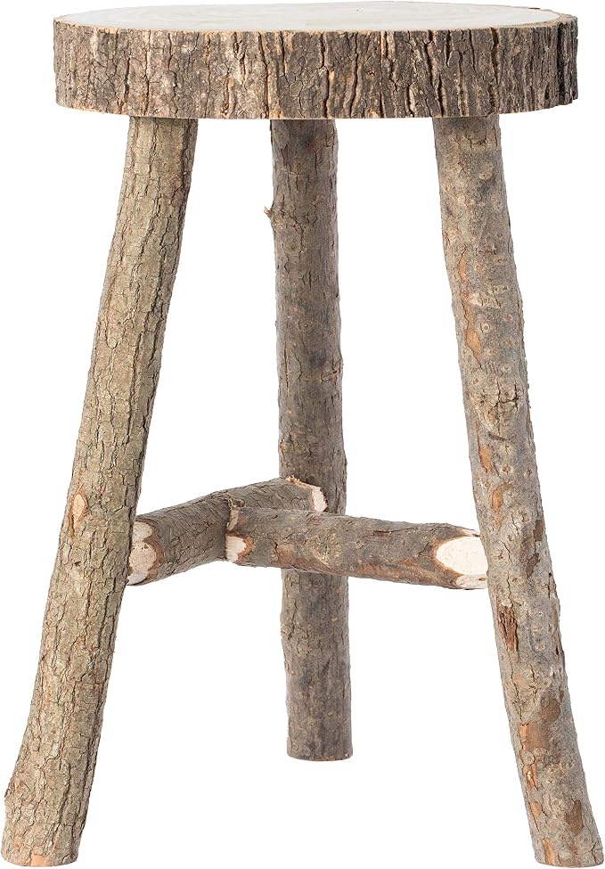 Decorative Antique Log Cabin Natural Wooden Accent Stool Side Table - Image 4