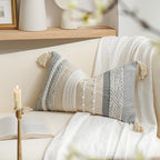 Decorative Lumbar Throw Pillow Cover 12x20 Boho Gray Accent Cushion - Image 8